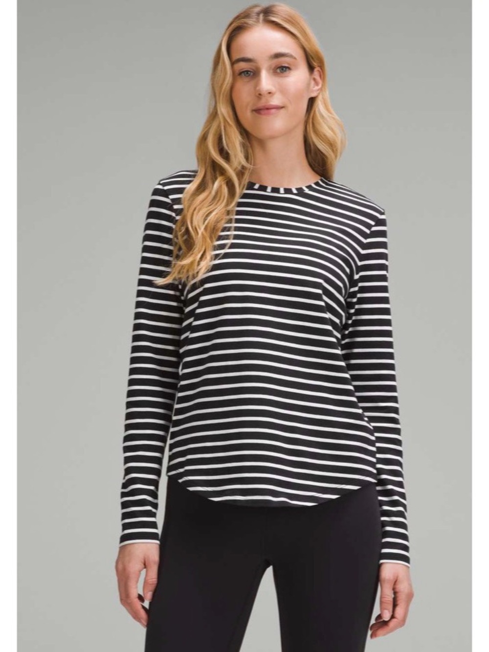 Women’s Black and White Striped Long Sleeve Tee